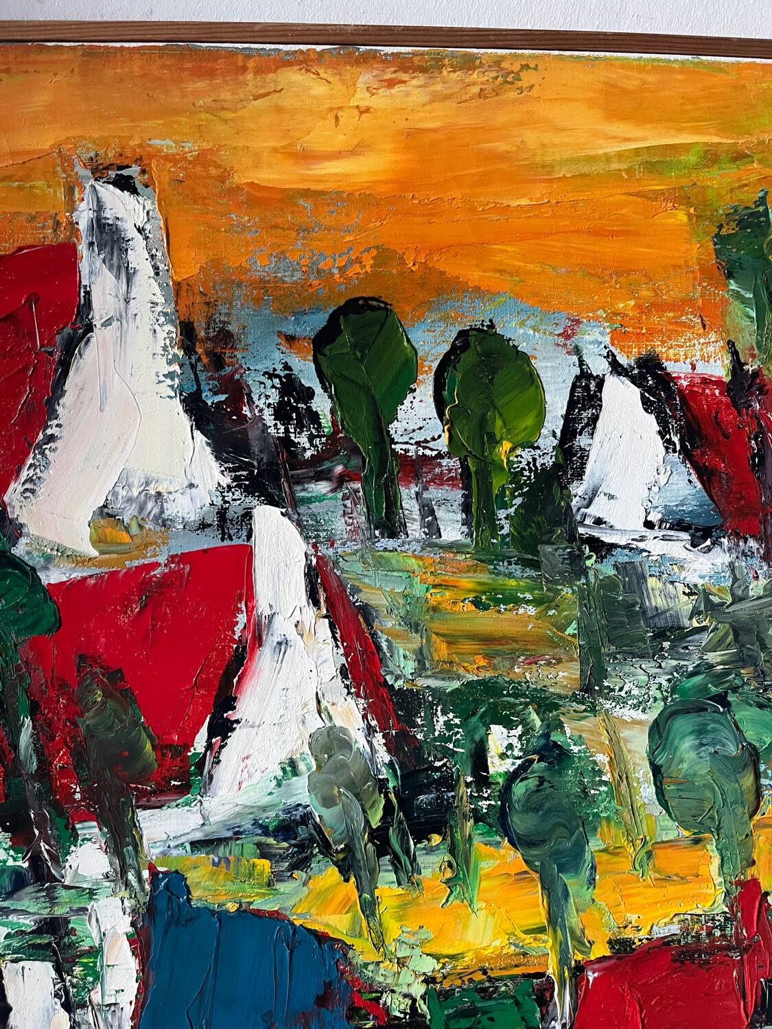 The colored roofs, knife technique, signed