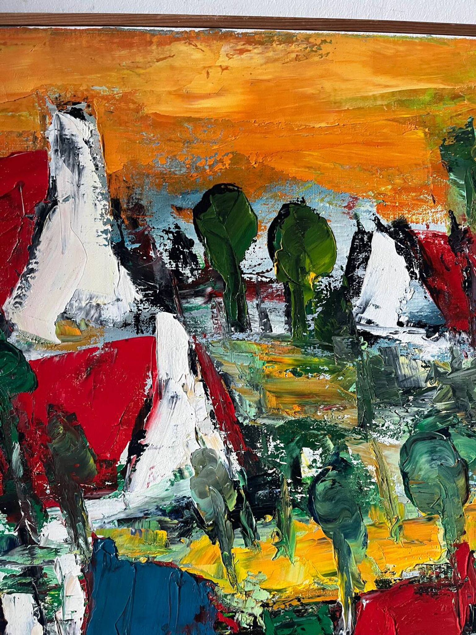The colored roofs, knife technique, signed