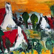The colored roofs, knife technique, signed