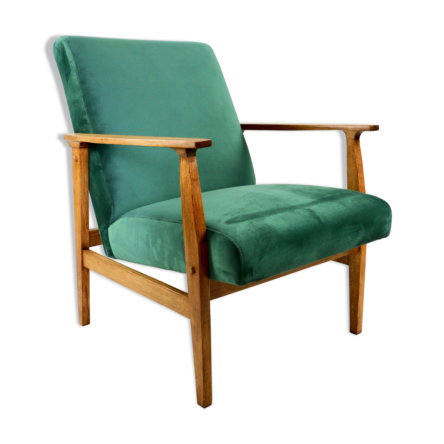 Fauteuil en velours vert vintage, 1970