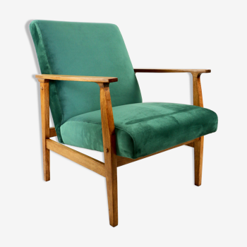 Fauteuil en velours vert vintage, 1970