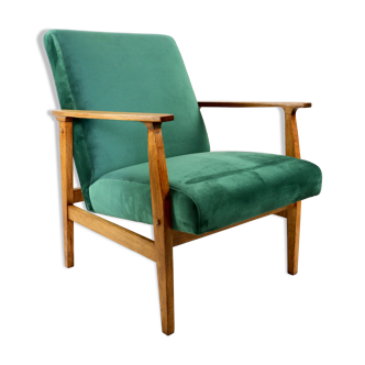Fauteuil en velours vert vintage, 1970