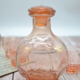 Vintage pink decanter with its 6 glasses