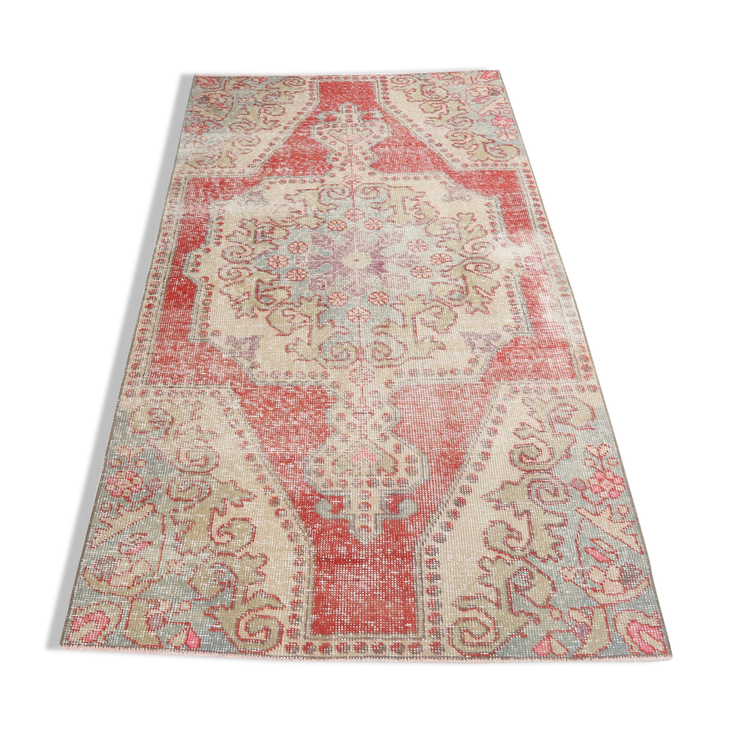 3x6 red and beige wool turkish rug 198x112cm