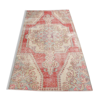 3x6 red and beige wool turkish rug 198x112cm