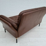 Danish 2-seater sofa, original brown leather, 70s