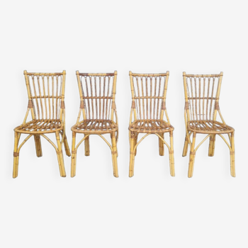 Set de quatres chaises en rotin 1960
