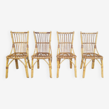 Set of four rattan chairs 1960