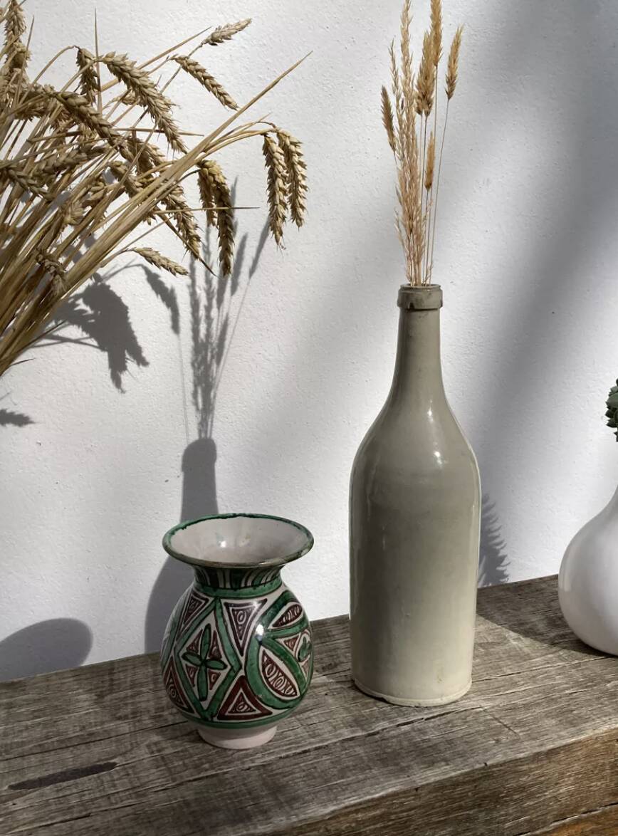 Small green ceramic vase 1960 signed Punter