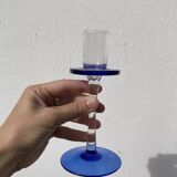 Bougeoir en verre soufflé bleu