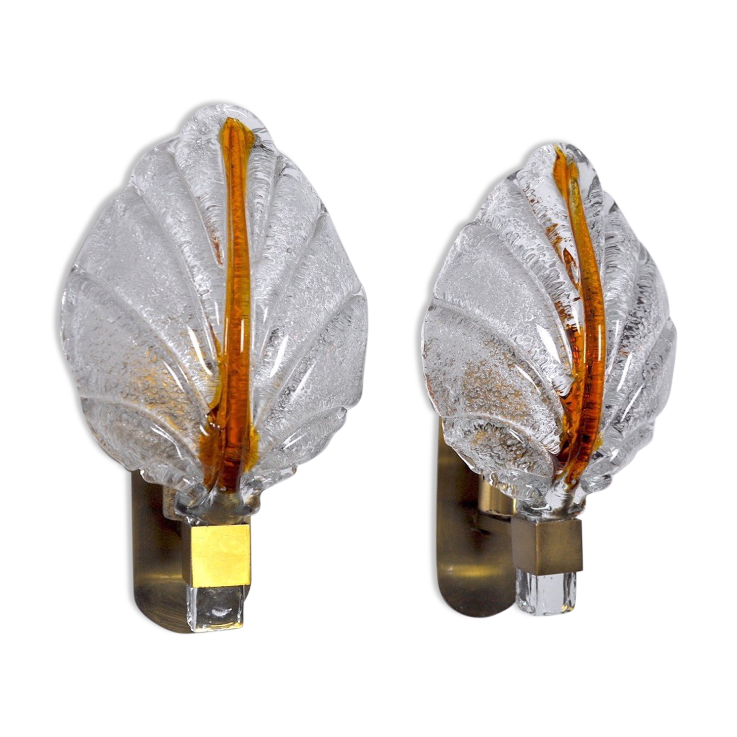 Pair of "leaf" wall lamps by Carl Fagerlund, Murano glass, Germany, 1970