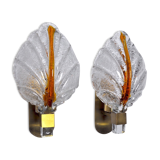 Pair of "leaf" wall lamps by Carl Fagerlund, Murano glass, Germany, 1970