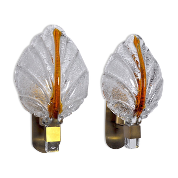Pair of "leaf" wall lamps by Carl Fagerlund, Murano glass, Germany, 1970