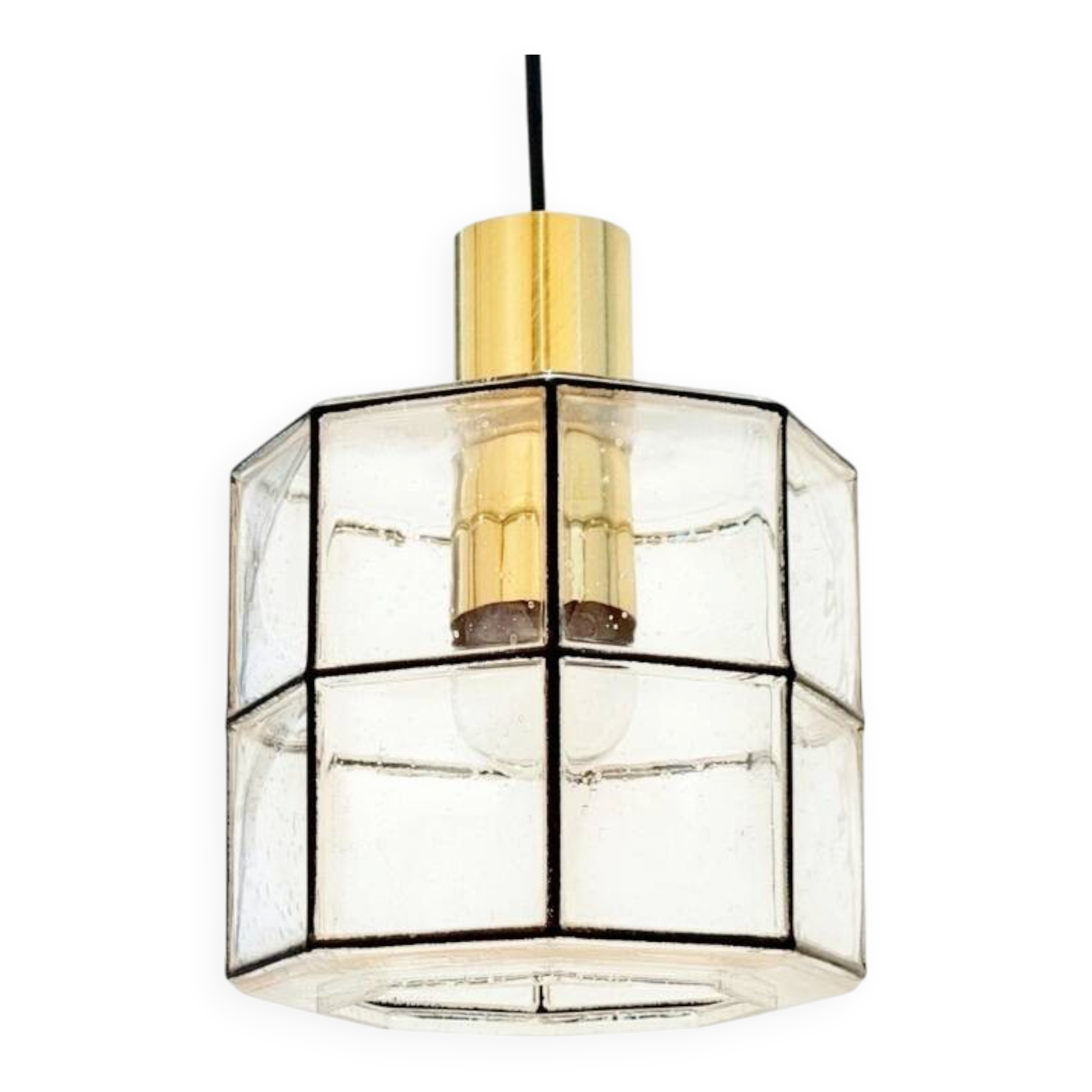 Mid Century Glass & Brass Ceiling Light From Limburg, Germany, 1960s