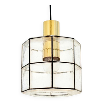 Mid Century Glass & Brass Ceiling Light From Limburg, Germany, 1960s