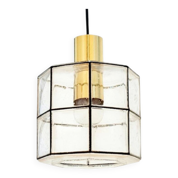 Mid Century Glass & Brass Ceiling Light From Limburg, Germany, 1960s