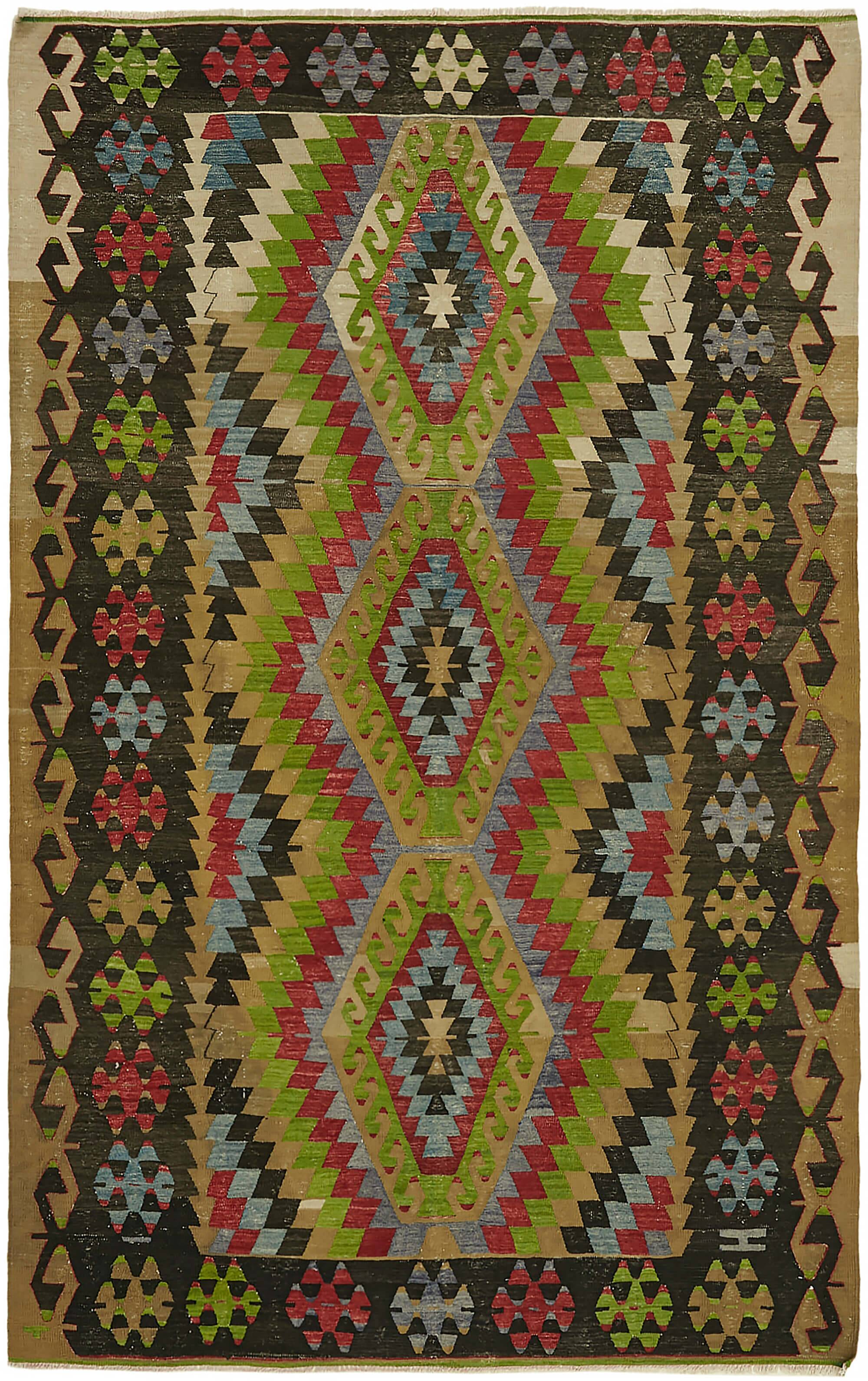 Turkish Handmade Vintage Anatolian Kilim 190 cm x 292 cm