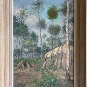 Tableau hst "forest with cabin" lumberjack forestry early 20th century