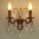 Pair of French Vintage Bronze Double Wall Lights Assorted Crystals 5331