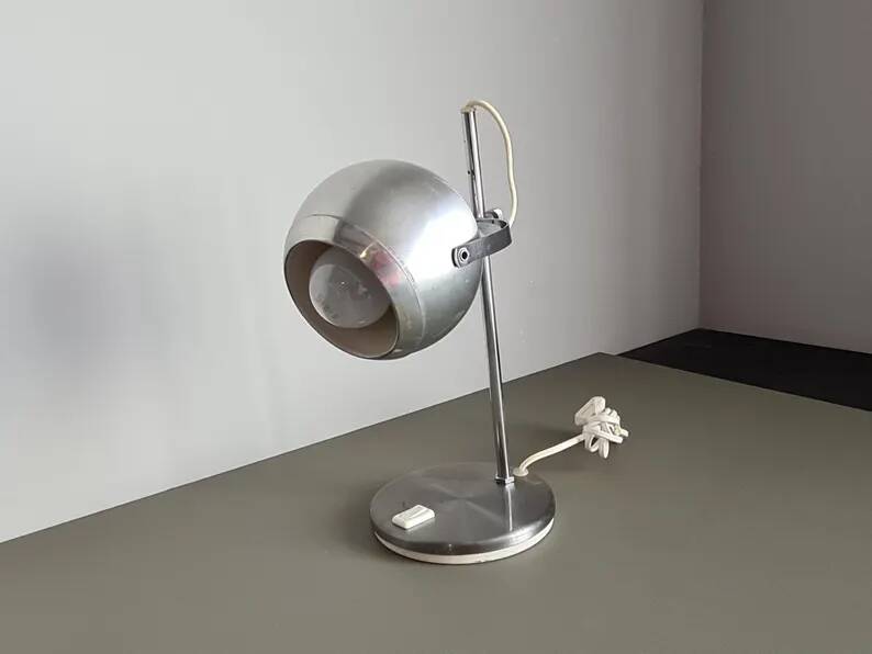 Mid Century Eyeball Desk Lamp, Space Age Table Light, brushed chrome