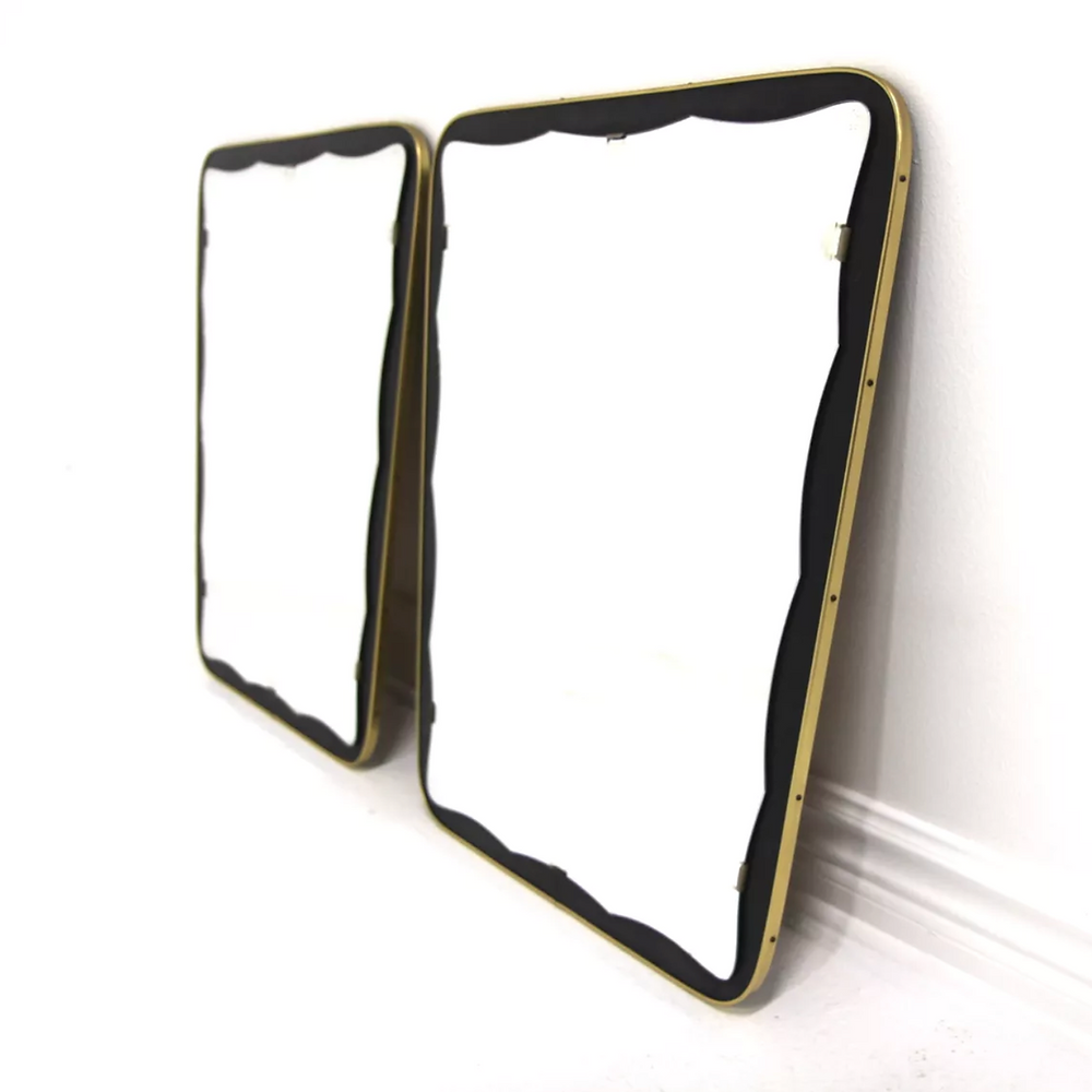 Set of 2 Scandinavian metal mirrors, suede 1960.