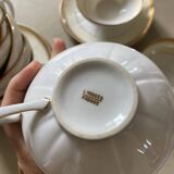 Vintage Limoges porcelain chocolate teacups in pastel yellow and gold