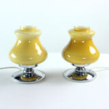 Lampes de table en crème opaline & chrome, Bulgarie années 1960