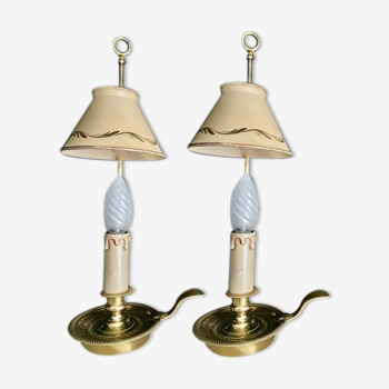 Paire de lampes bouillotte en bronze et tôle peinte style Empire