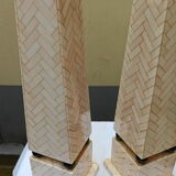Pair of obelisk in bone marquetry, 70s