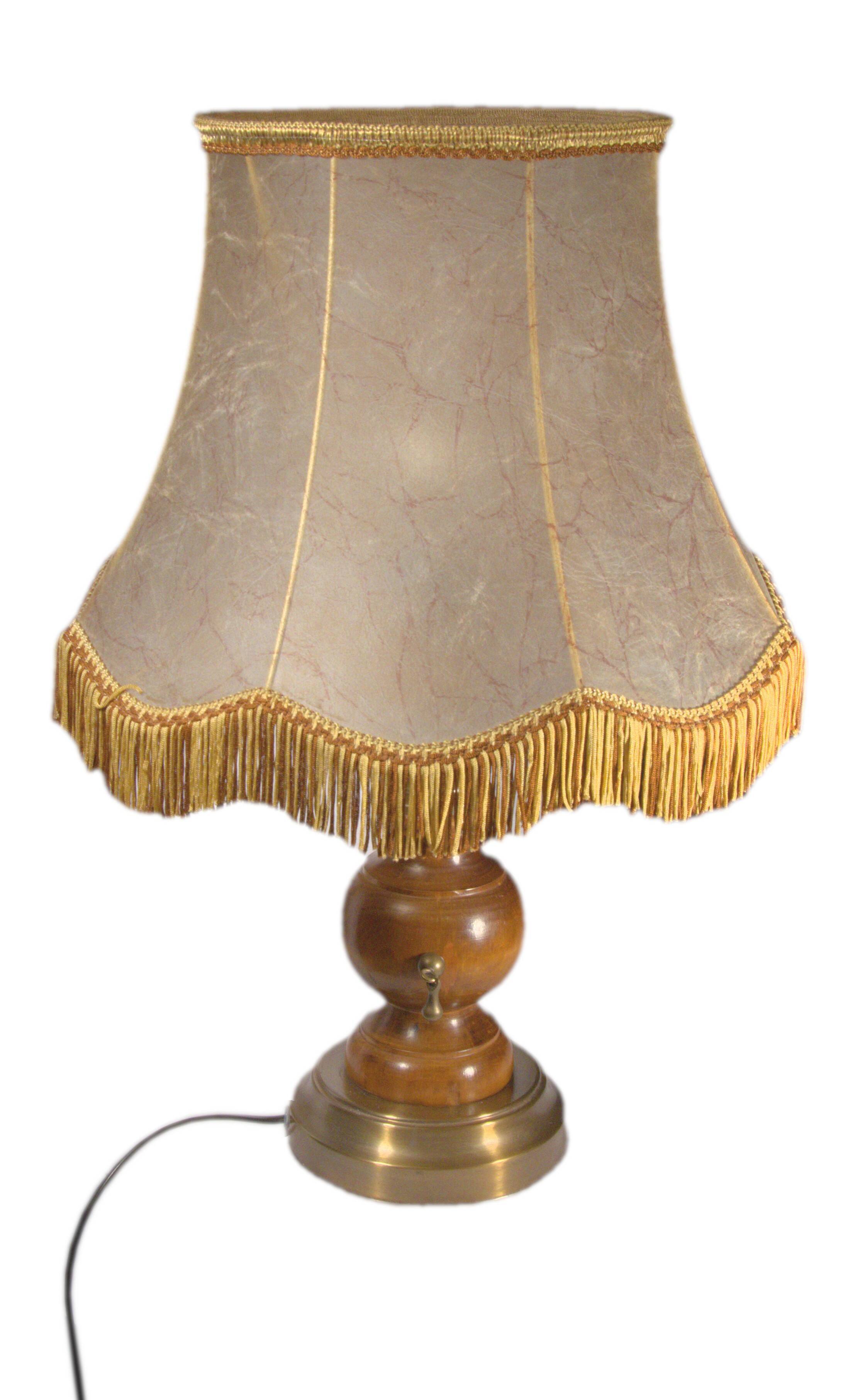 Retro-style lamp in turned wood and gold metal, 37x57cm