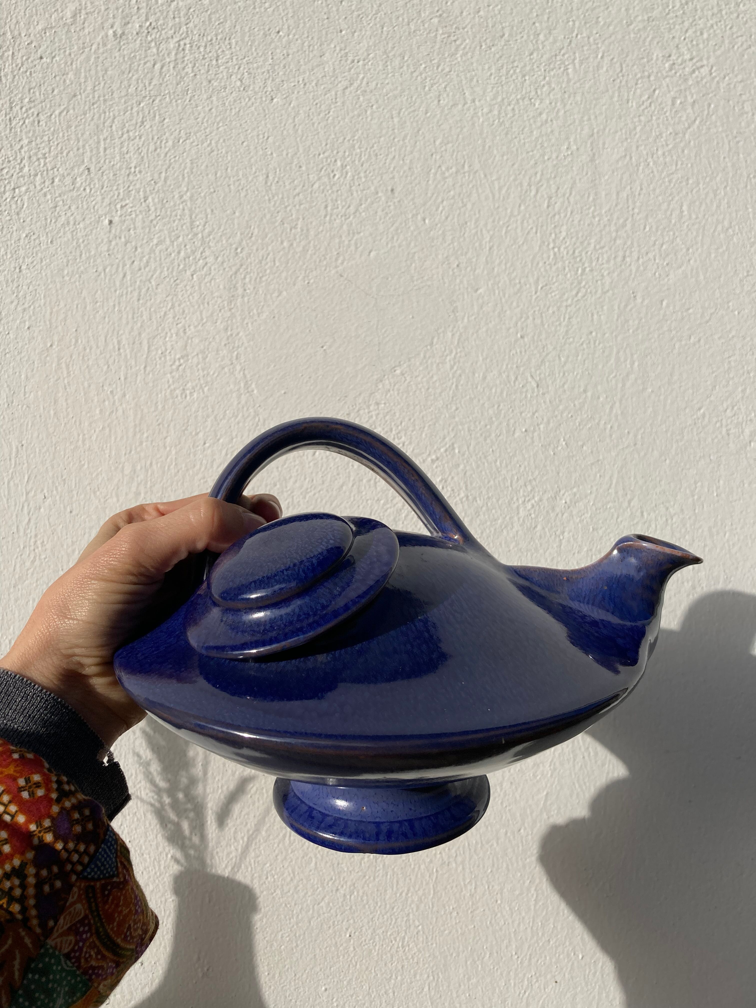 Organic teapot in blue ceramic