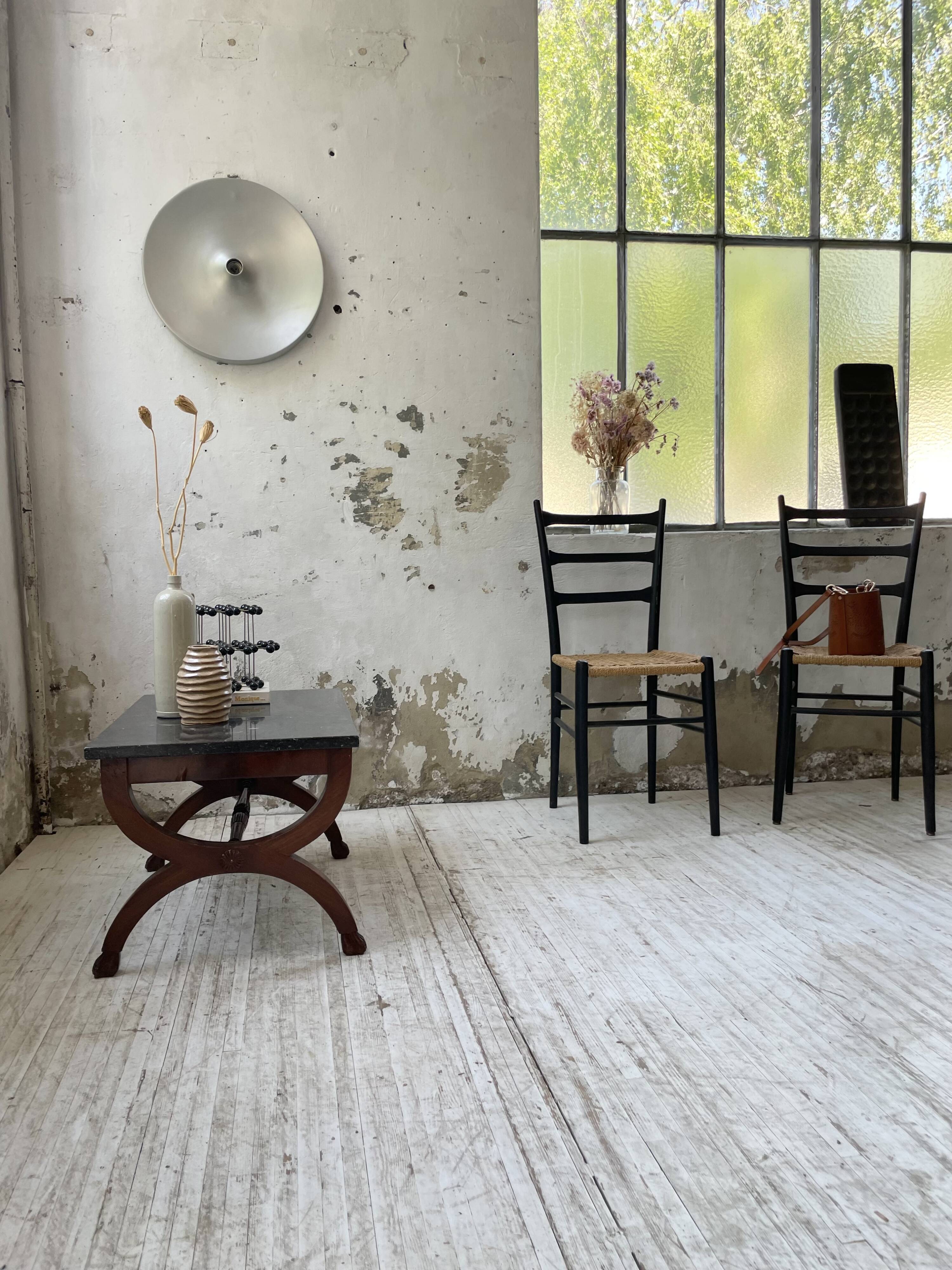 Empire style marble and mahogany coffee table