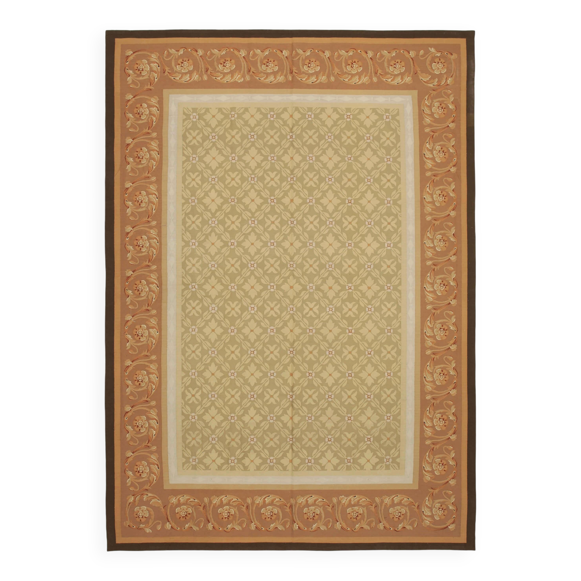 Handmade European Vintage Aubusson Kilim 301 cm x 420 cm