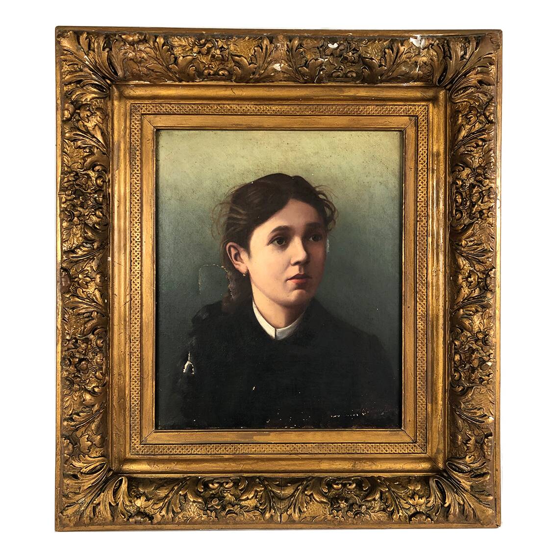 Artheme Denis, portrait de jeune femme. Huile sur toile signée et datée 1885