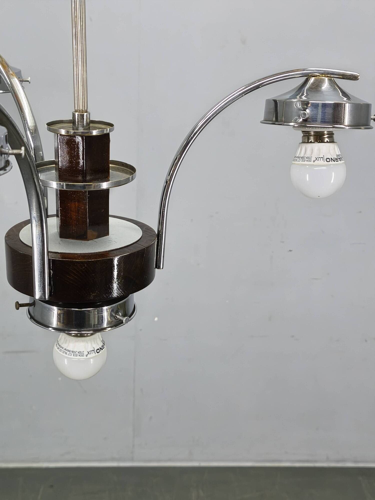 Czech Art Deco Chandelier from the 1930s with Four Opaline Glass Shades