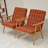 Pair of armchairs (TON) Thonet by Antonin Suman, orange pattern