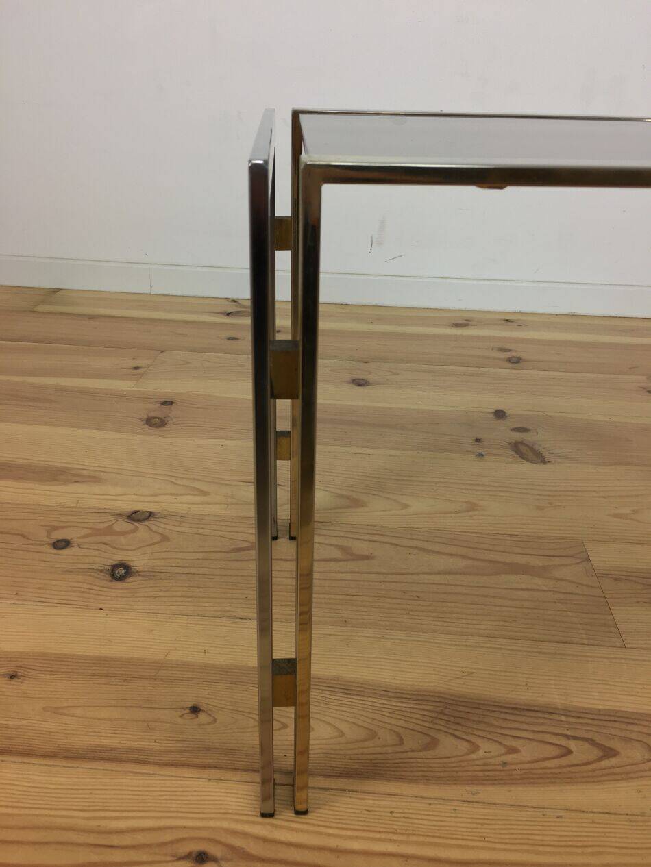 Table d'appoint 70's chrome et doré, Hollywood Regency, bout de canapé
