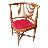 Fauteuil d'angle, de bureau en bois foncé et velours rouge