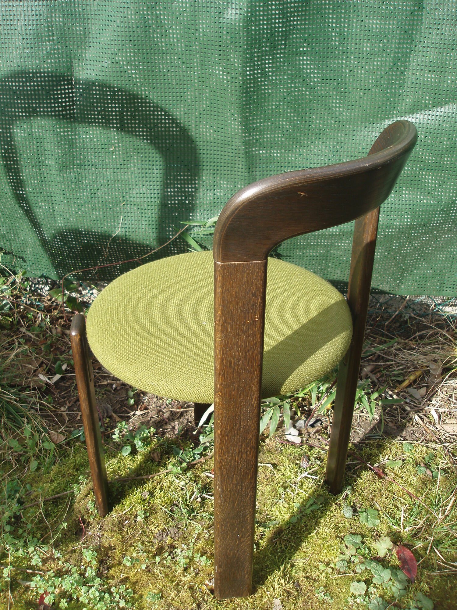 Pair of 70s chairs by designer Bruno Rey in wood and green fabric