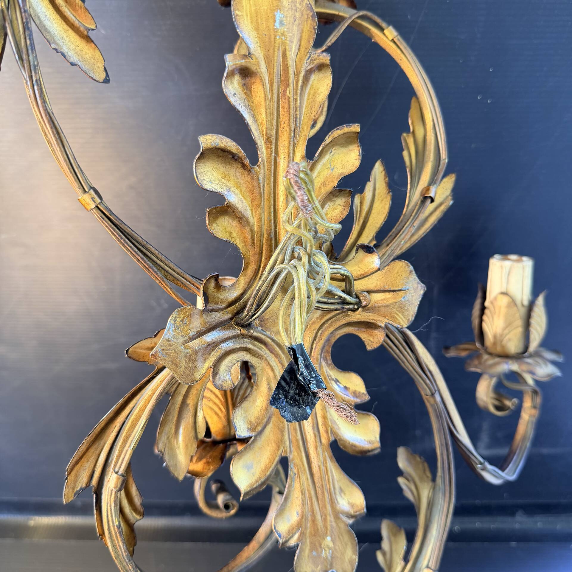 Pair of Golden Florentine Wall Lights 1950s 1960s Hollywood Regency 7 Lights