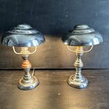 Pair of Art Deco ELAU mushroom lamps with adjustable nickel-plated metal.