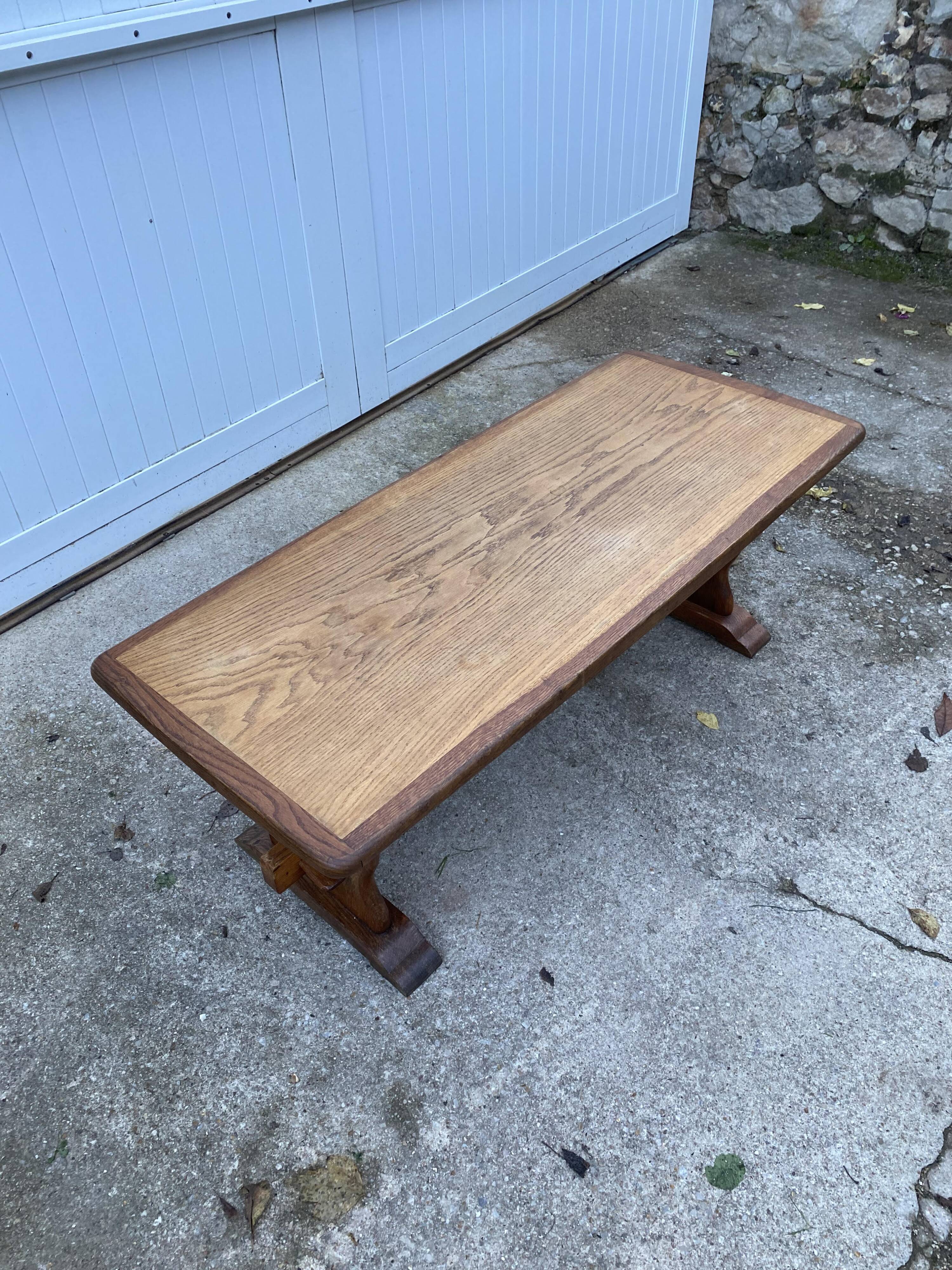 Rustic oak farmhouse coffee table, monastery style, 1950s