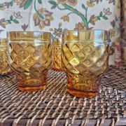 Set of 5 vintage glasses in amber yellow glass pernod france 2 assorted models