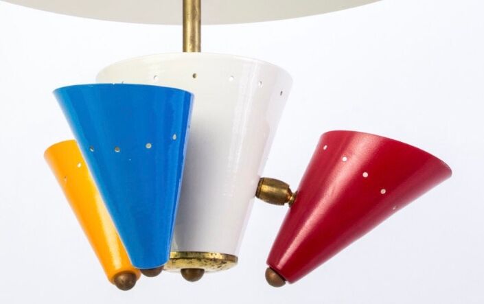 Italian brass and lacque metal chandelier from the 50