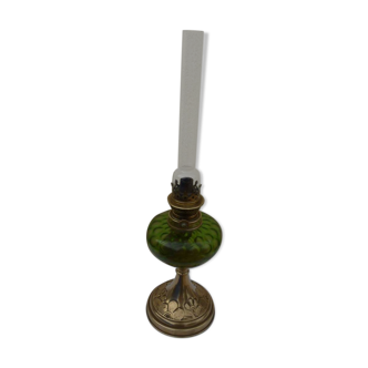 Oil lamp with copper base and green glass with its glass