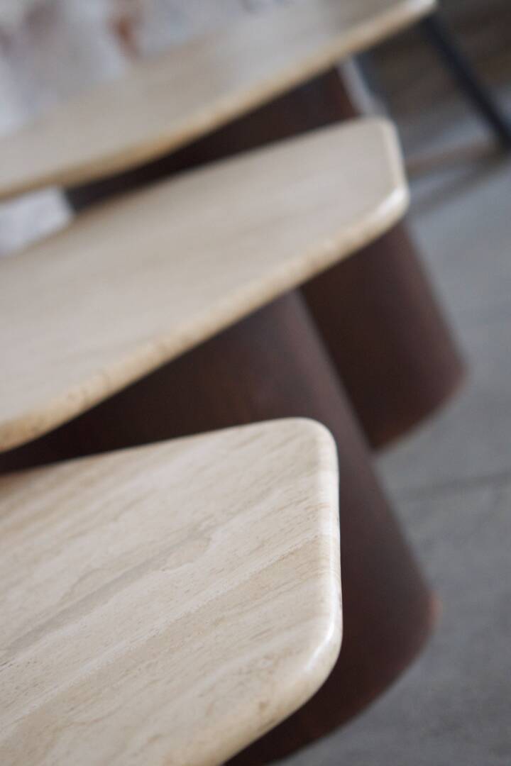 Three Gigogne Travertine coffee tables 1960