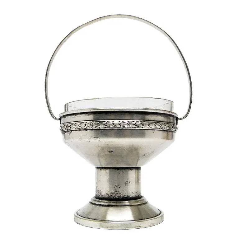 Art Deco sugar bowl, silver-plated brass, crystal, Poland, 1930s