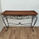 Rattan console and wrought iron