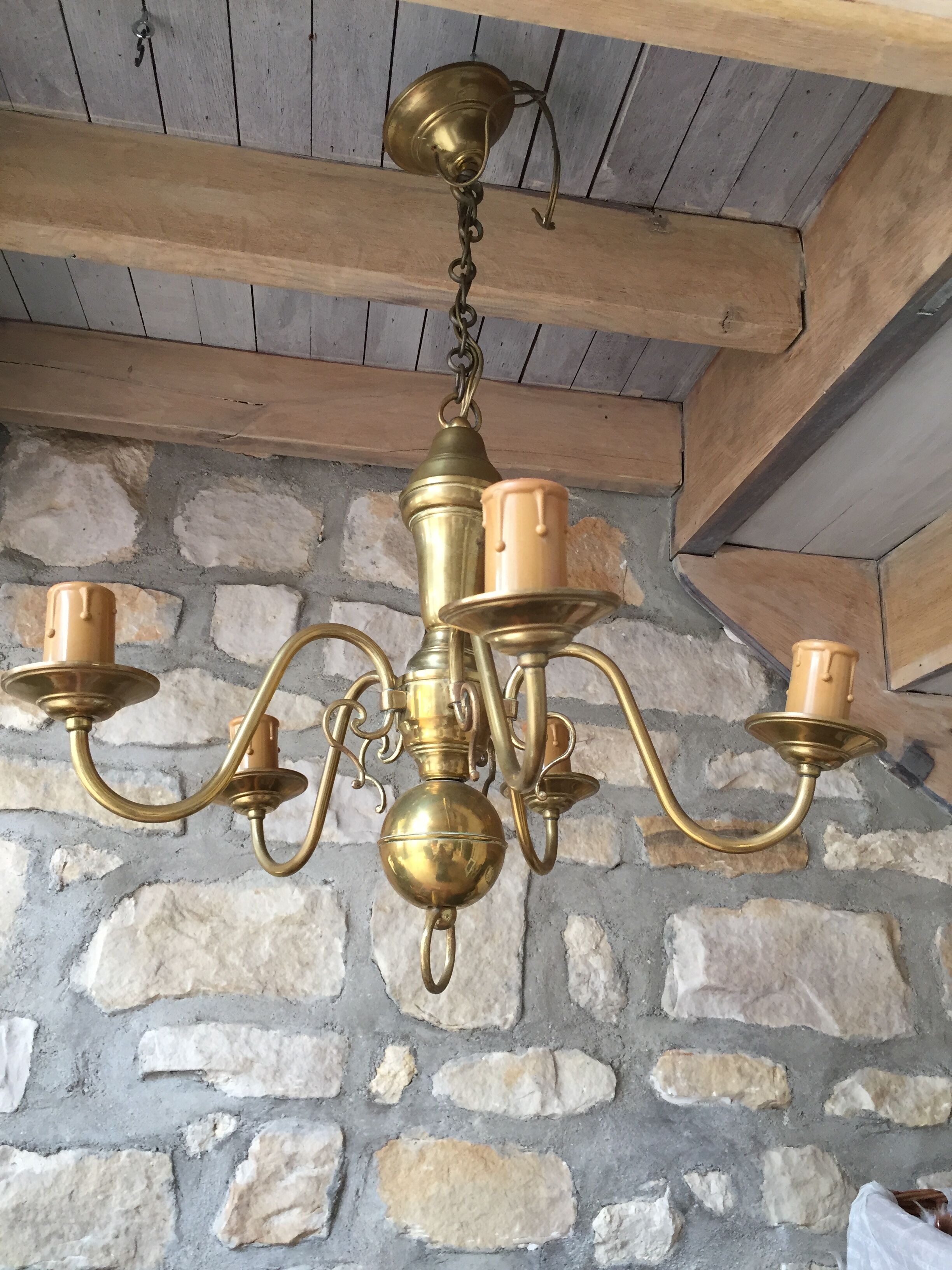 Vintage Dutch brass chandelier 5 branches