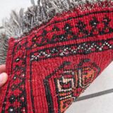 Tapis vintage fait main Ersari – 24 x 30 cm – Rouge éclatant - 1C968